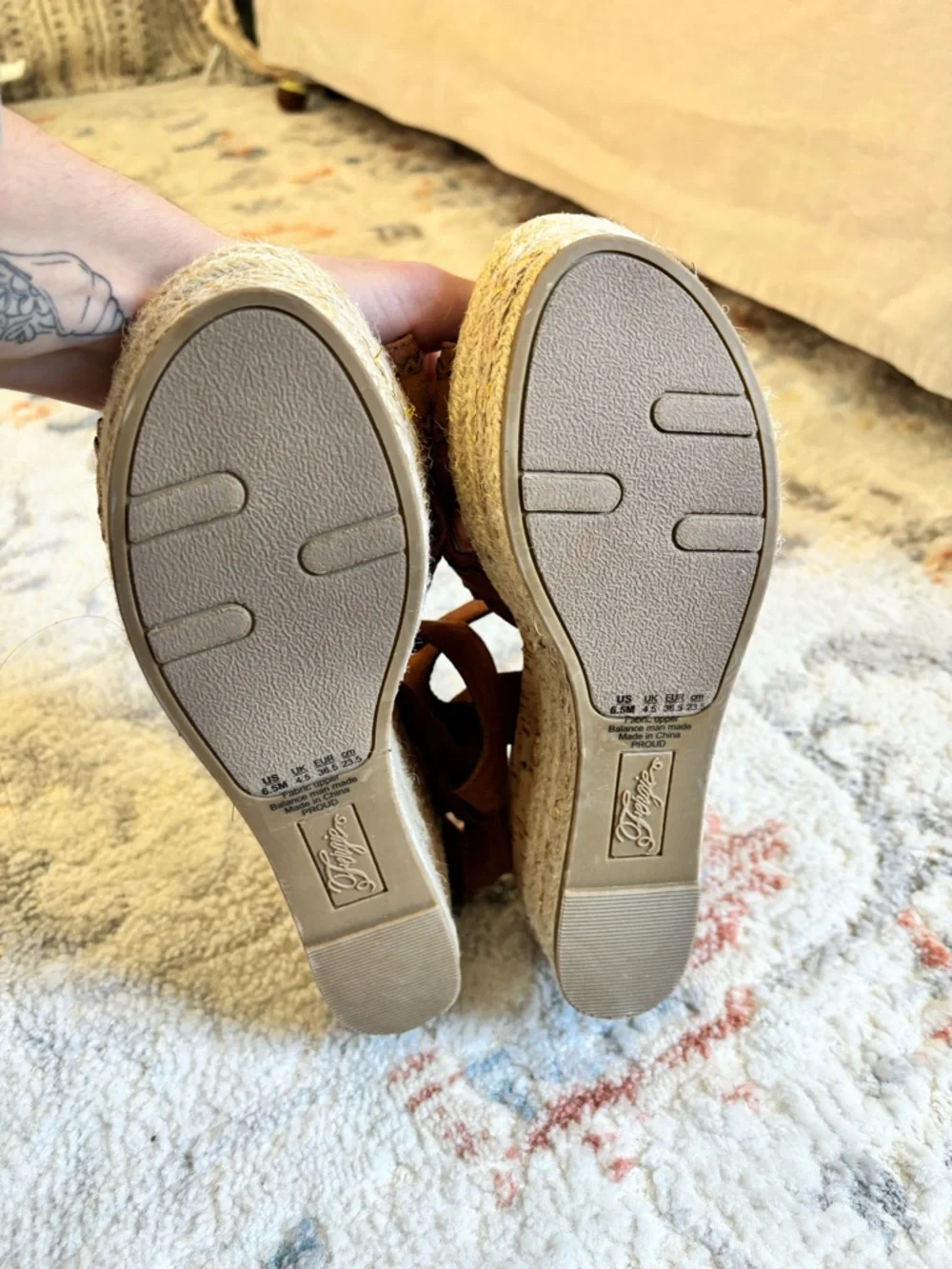 Fergie Brown Suede Espadrille Wedge Sandals - Picture 2 of 4